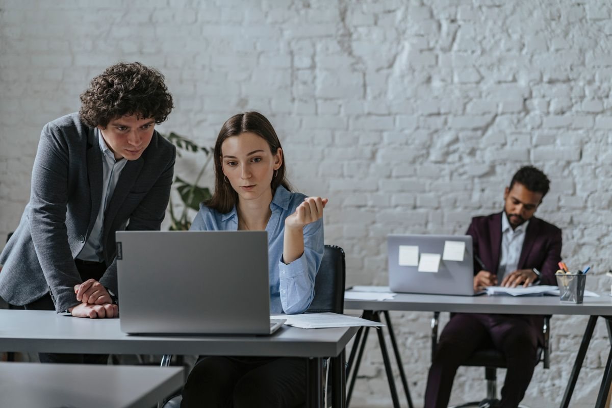 Two people working together at home